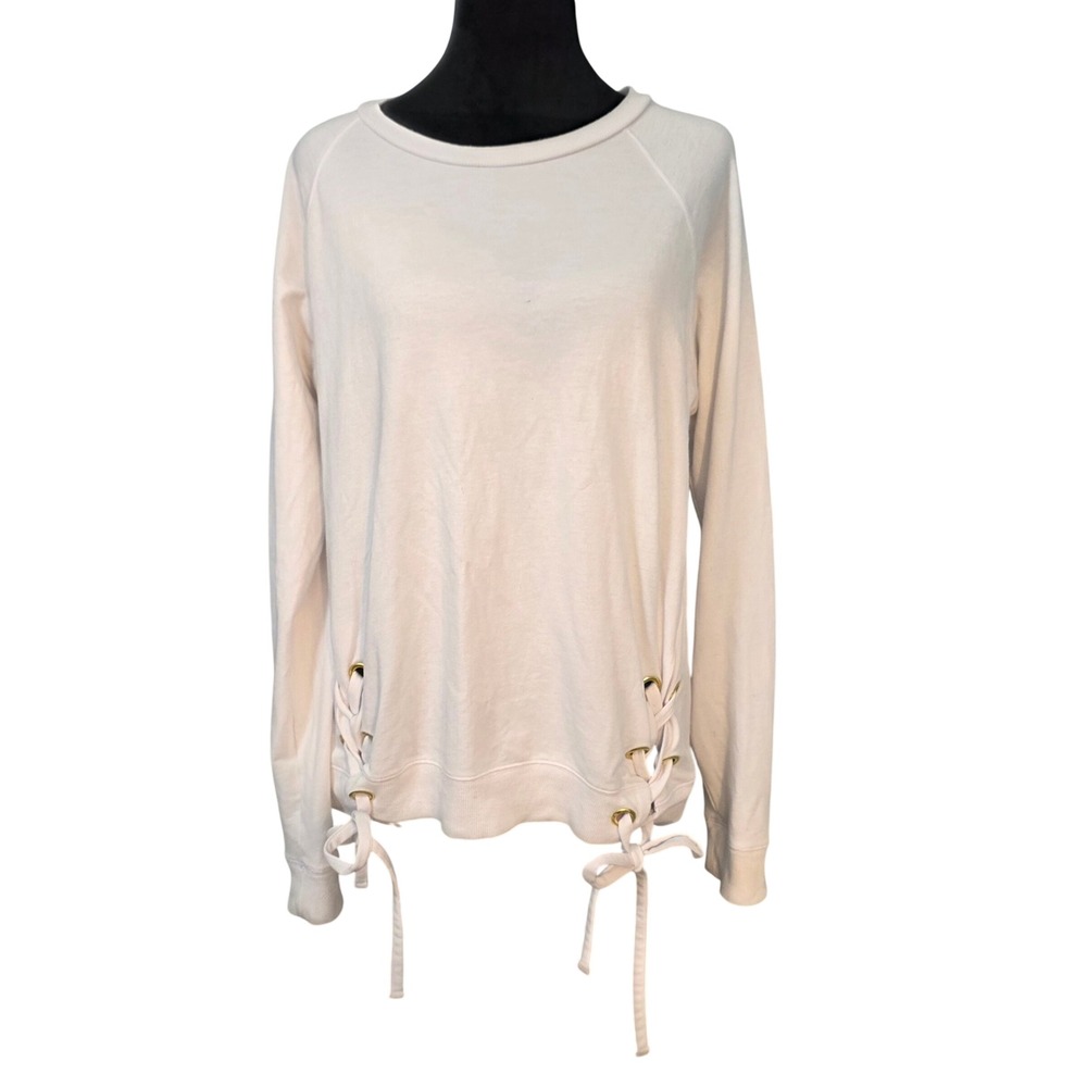 Michael Kors Womens Cream Lace Up Side Grommet Raglan Sweatshirt Top Large